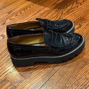 Black Patent Leather Loafers with Chunky Sole